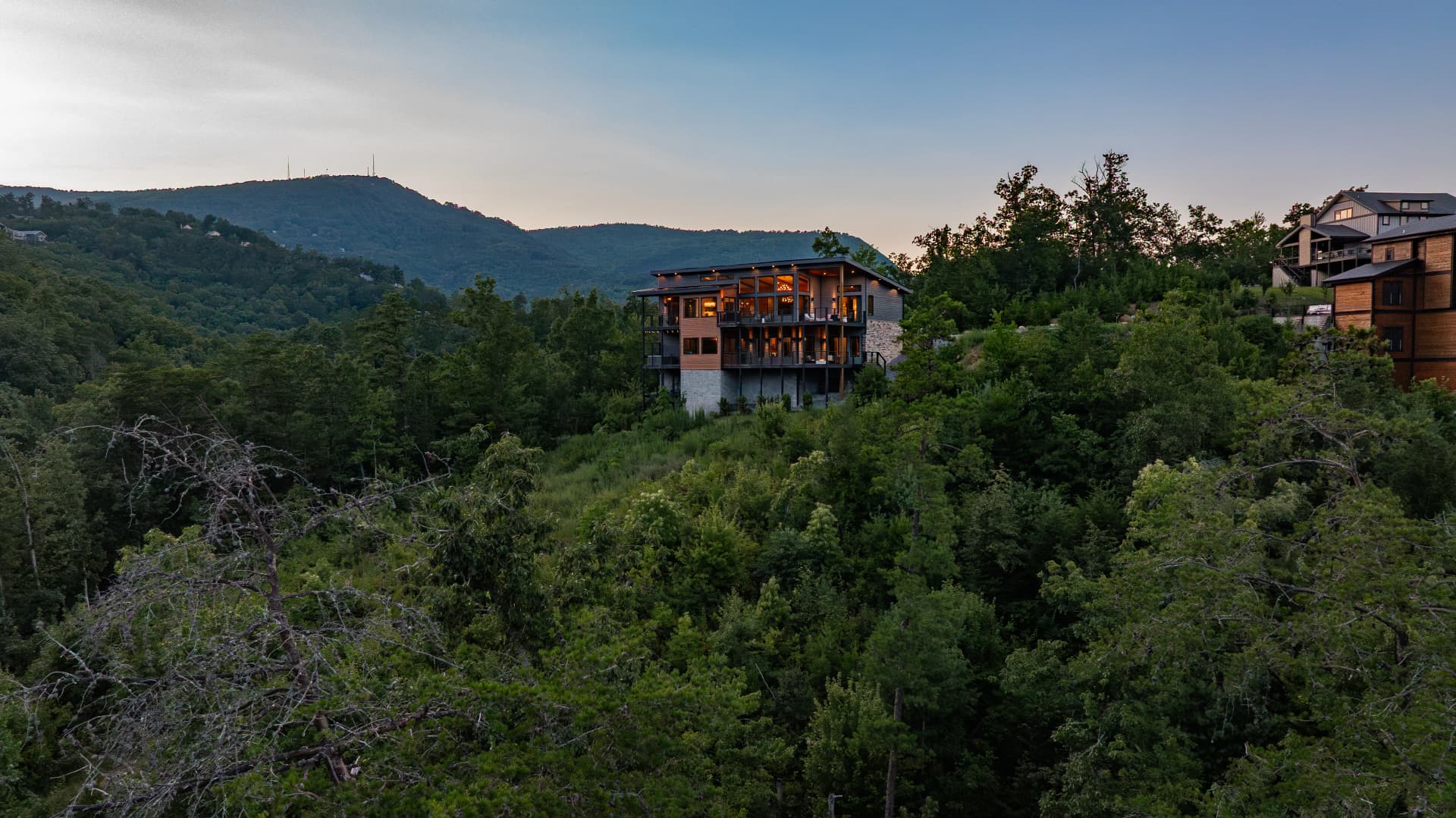 Pigeon Forge Luxury Cabin Evening Aerial